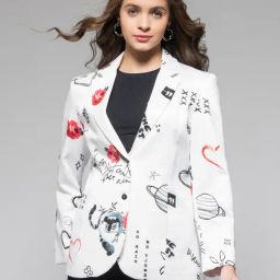 SHAYE White Satin Regular fit Print Casual jackets and blazers-image-25