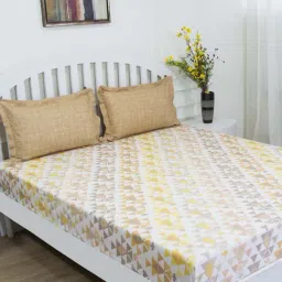 GMF Yellow & White Cotton 144 TC Bed Sheet Set-image-132