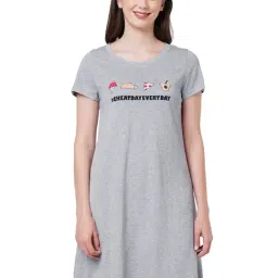 Soie Grey Graphic Print Night Dress-image-81