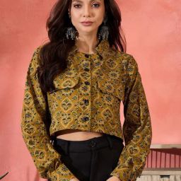 Inweave Yellow Cotton Regular Fit Printed Jacket-picture-37