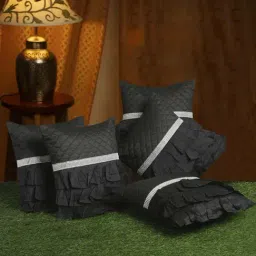 HOSTA HOMES Black & Grey Poly Satin Cushion Covers - Set of 5-13