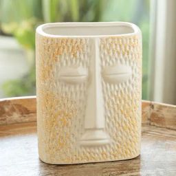 ExclusiveLane The Expression Series White & Yellow Ceramic Handcrafted Silent Face Vase-picture-17