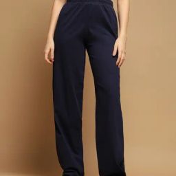 FEMEA Navy Polycotton Solid Trackpants-image-42