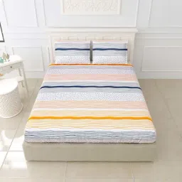 JaipurFabric Multicolor Pure Cotton 240 TC On The Beach King Size Bedsheet with 2 Pillow Covers-image-87