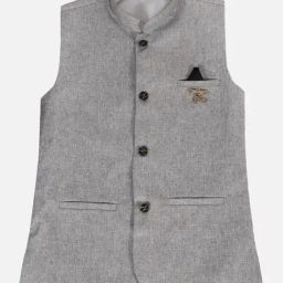 Fourfolds Kids Grey Regular Fit Waistcoat-image-94