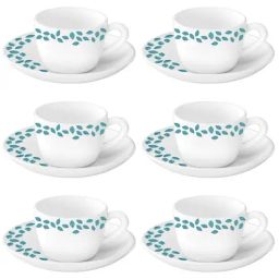 Larah by Borosil White Ceramic Opalware Cup and Saucer Set of 12 140ml-11