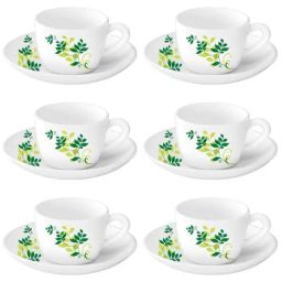 Larah by Borosil White Ceramic Cup and Saucer - Set of 12 140ml-35