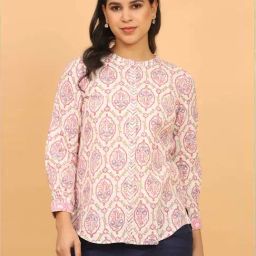 Folksong Women's Pink and White Handblock Printed Shirt-picture-12