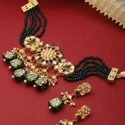 Panash Gold Plated Kundan Studded Pearl & Beads Jewellery Set-picture-42