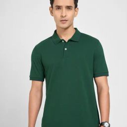 Peregrine By Pantaloons Green Cotton Slim Fit Polo T-Shirt-image-56