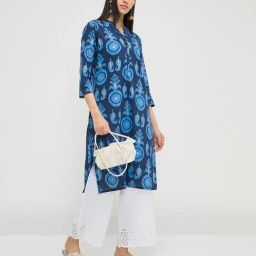 Utsa by Westside Blue Ikat Printed Straight Cotton Kurta-image-33