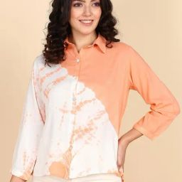 Maaesa Peach And White Tie-Dye Three-Quarter Sleeves Shirt-picture-16