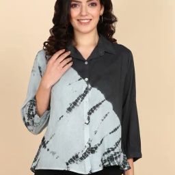 Maaesa Black And Grey Tie-Dye Three-Quarter Sleeves Shirt-image-28