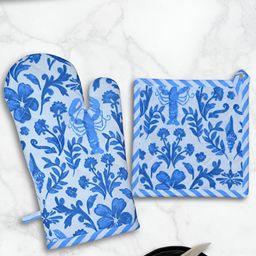 HOME COLORS.IN Blue Printed Oven Glove & Pot Holder-image-97