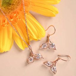 Clara 925 Silver Rose Gold Plated Swiss Zirconia Whale Tail Jewellery Set Gift for Women-image-3