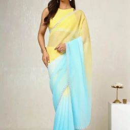 Soch Yellow & Blue Ombre Saree-picture-19