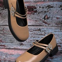 Jove Women's Khaki Mary Jane Shoes-picture-16
