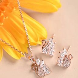 Clara 925 Silver Rose Gold Plated Swiss Zirconia Dancing Swan Jewellery Set Gift for Women-image-20