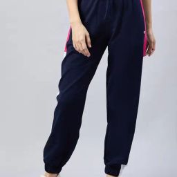 FEMEA Navy Cotton Blend Color-Block Joggers-image-105