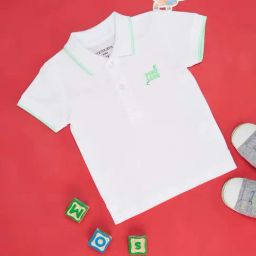 Pantaloons Baby Kids White & Green Cotton Printed Polo T-Shirt-image-6