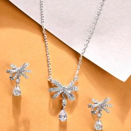 Clara 925 Silver Platinum Plated Swiss Zirconia Bow Knot Jewellery Set Classy Gift for Women-1