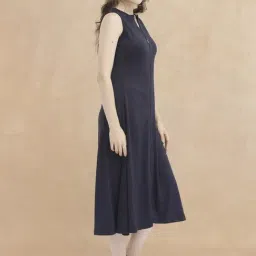 RAREISM Blue Polyester Solid Sleeveless Dress-image-63