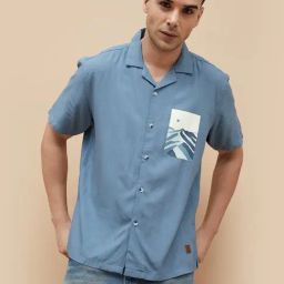 Code By Lifestyle Blue Regular Fit Printed Shirt-image-80