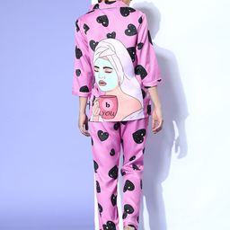 Bannos Swagger Women Purple Conversational Joyful Retreat Night Suit-image-8
