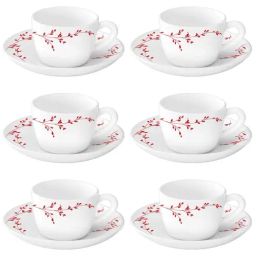 Larah by Borosil Retro Ceramic Opalware Cup and Saucer Set of 12 220ml-24