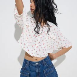 Nuon by Westside White Floral Patterned Smocked Shirt-image-65