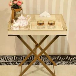 Casagold Croco Cream Pu Leather Foldable Tray with Metal Stand, Small Tray and Tissue Box-42