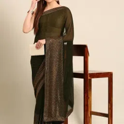 MAHALASA Green & Brown Embellished Saree With Unstitched Blouse-image-46