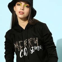 KASSUALLY Black Cotton Graphic Print Crop Hoodie-55
