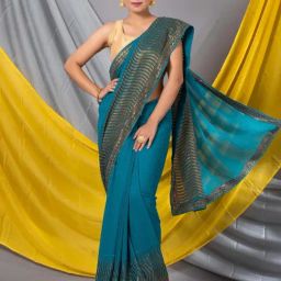 MAHALASA Blue & Brown Embellished Saree With Unstitched Blouse-picture-40