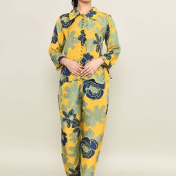 The Maple Floral Printed Shirt Collar Top With Trousers-image-9
