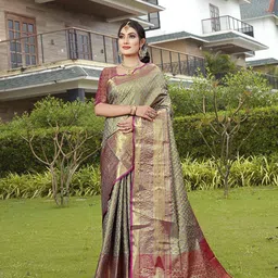 JUST FASHION Paisley Zari Art Silk Banarasi Saree-image-51