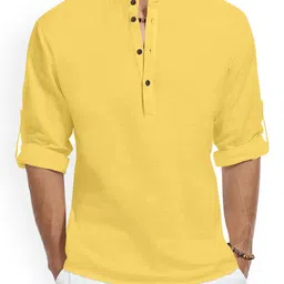 SHOPYCLICK Band Collar Roll-Up Sleeves Short Kurta-31
