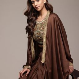 Ritu Kumar Embroidered Satin Top With Skirt & Shrug-picture-18
