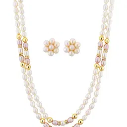 Sri Jagdamba Pearls Golden Necklace & Earring Set-image-65