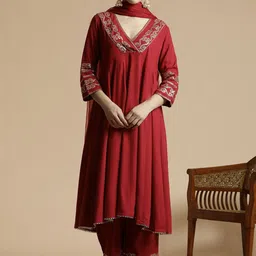 Anouk Embroidered Regular Gotta Patti Anarkali Kurta with Trousers & Dupatta-34
