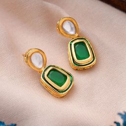 AARSEE OFFICIAL Anti-Tarnish22KT Gold Plated Green Earrings Mini-image-25