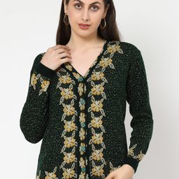 Kalt Floral Ribbed V-Neck Jacquard Sweater Cardigan-picture-11