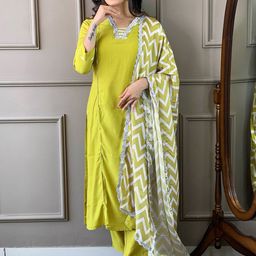 S.K.C V-Neck Sequinned Straight Kurta With Trousers & Dupatta-53