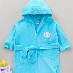 Babyhug Three Fourth Sleeves Hooded Bath Robe Bear Face Embroidery - Blue-image-24