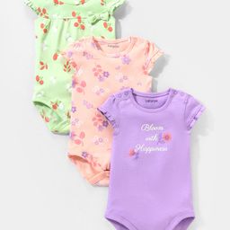 Babyoye Eco Conscious Cotton Eco Jiva Finish Half Sleeves Onesies Floral Print - Purple & Green-image-16