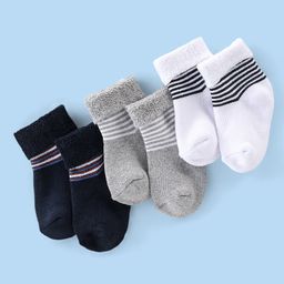 Cute Walk by Babyhug Cotton Knit Anti Bacterial Ankle Length Stripes Design Socks Pack of 3 - Multicolour-image-29