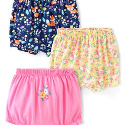 Babyhug 100% Cotton Bloomers Fox & Floral Print Pack of 3- Blue Yellow & Pink-image-44