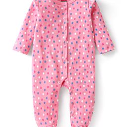 Babyhug Cotton Knit Full Sleeves Footed Sleepsuit Polka Dot Print - Pink-image-44