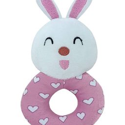 SnugglePuff Soft Bunny Rattle, Embroidered Face - Pink-1