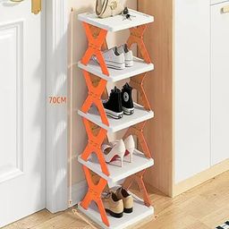 House of Quirk 5 Tier Collapsible Shoes StandShoe Tower Rack Suit for Small SpacesClosetSmall EntrywayEasy Assembly and Stable in StructureCorner Storage Cabinet  - Orange-image-4
